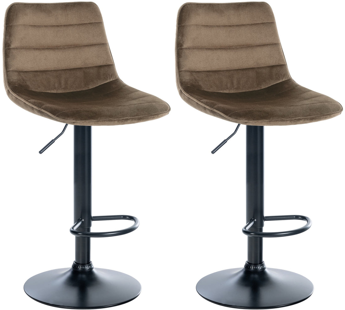 Set van 2 Fluwelen Barkrukken - Barstoelen - Hoogte Verstelbaar en 360° Draaibaar Kleur bruin