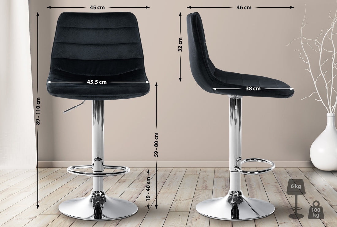 2-delige set Fluwelen Barkrukken - Elegante Krukken - Optimale Comfort Kleur zwart