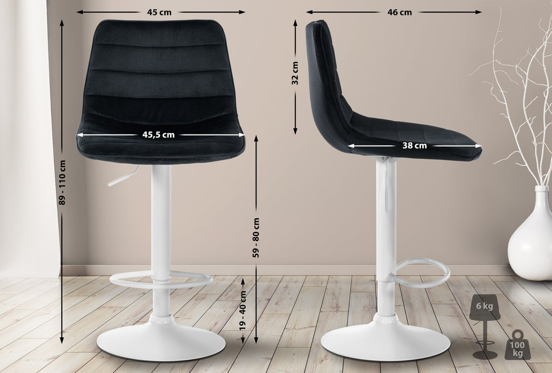 Fluwelen Barkrukken Set van 2 - Stoelen - Comfortabele Rugleuning, Hoogte Verstelbaar Kleur zwart