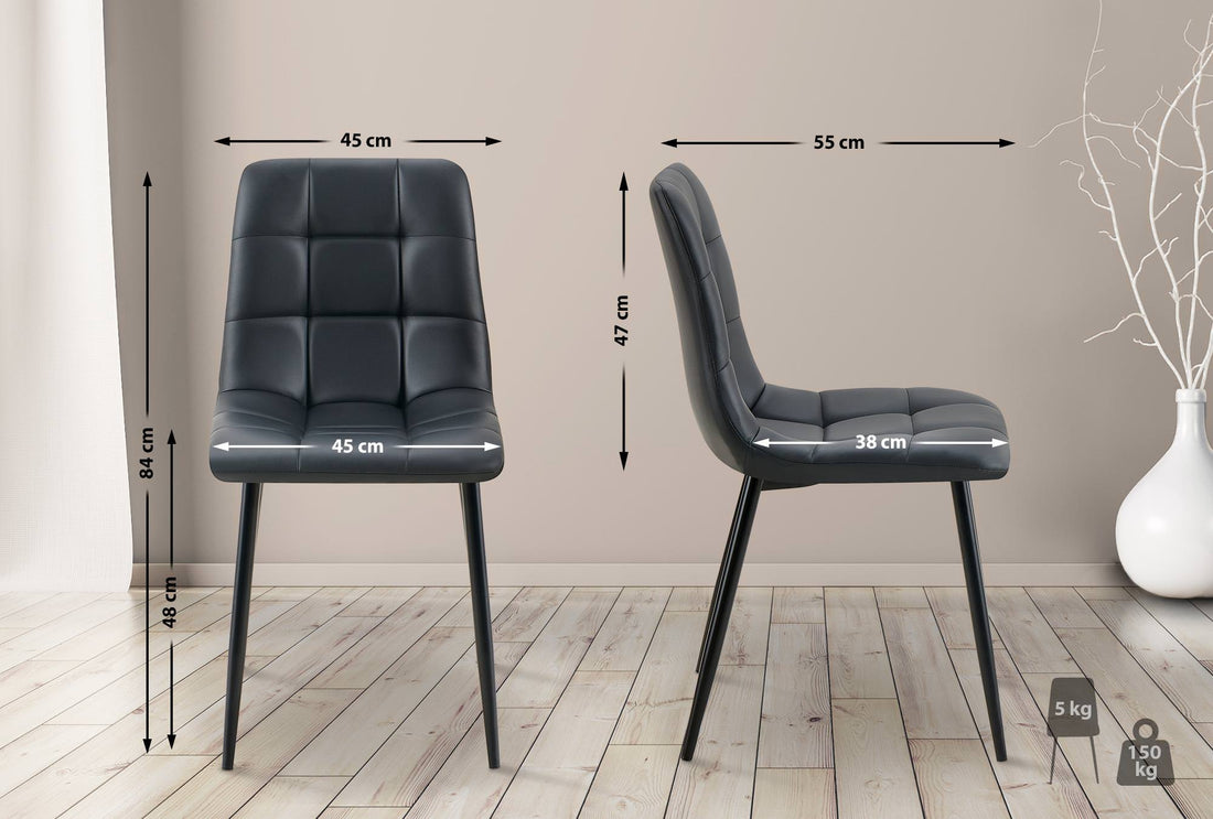 Set van 4 Zwarte Eetkamerstoelen - Kunstleren Stoelen - Uitstekend Zitcomfort Kleur zwart