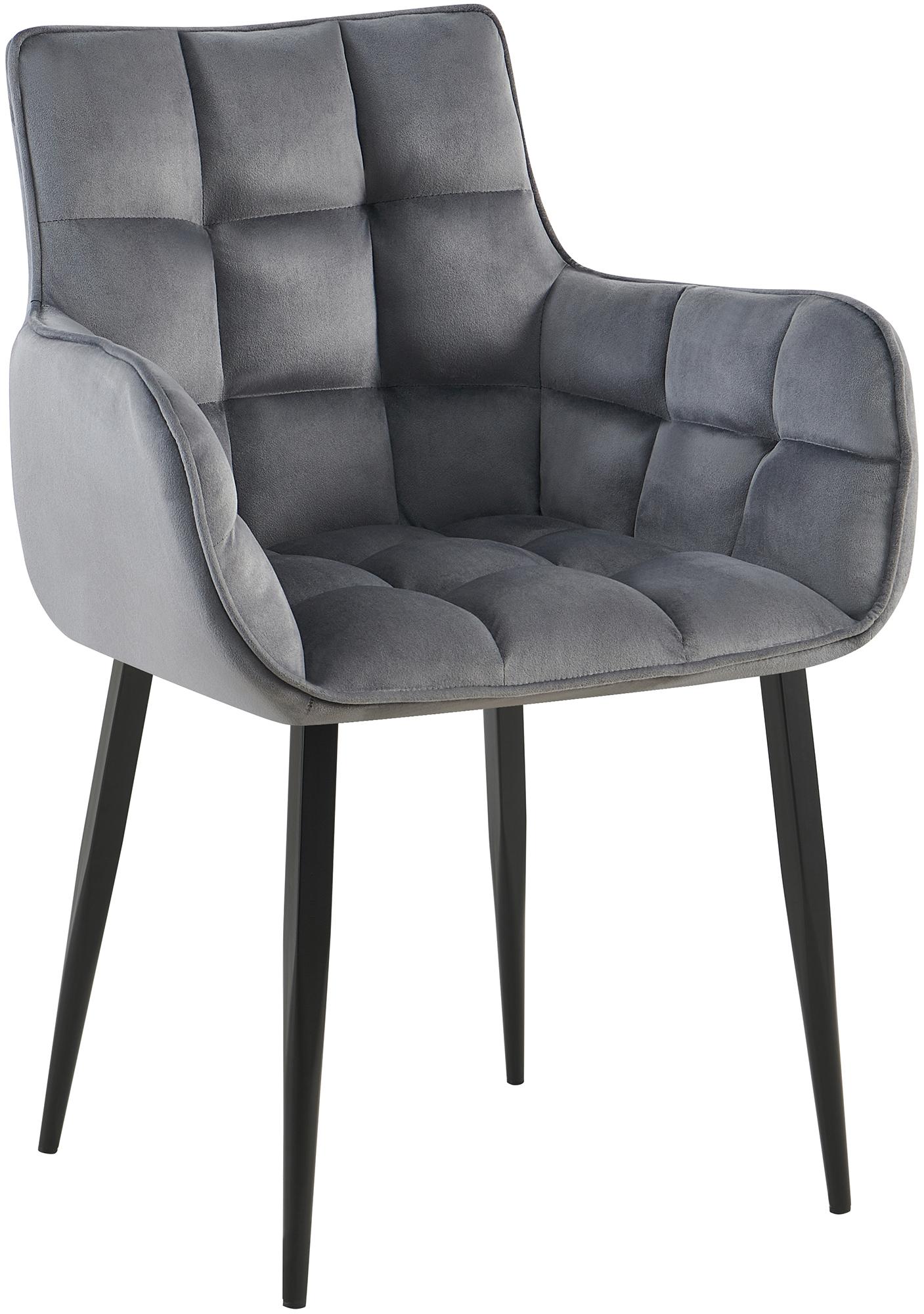 Eetkamerstoel Fluweelbekleding - Keukenstoel - Hoog Zitcomfort, Modern Design Kleur donkergrijs