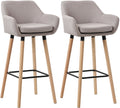 2-delige set Barkrukken - Hoge Stoelen - Comfortabele Rugleuning - Beukenhout Frame Kleur taupe