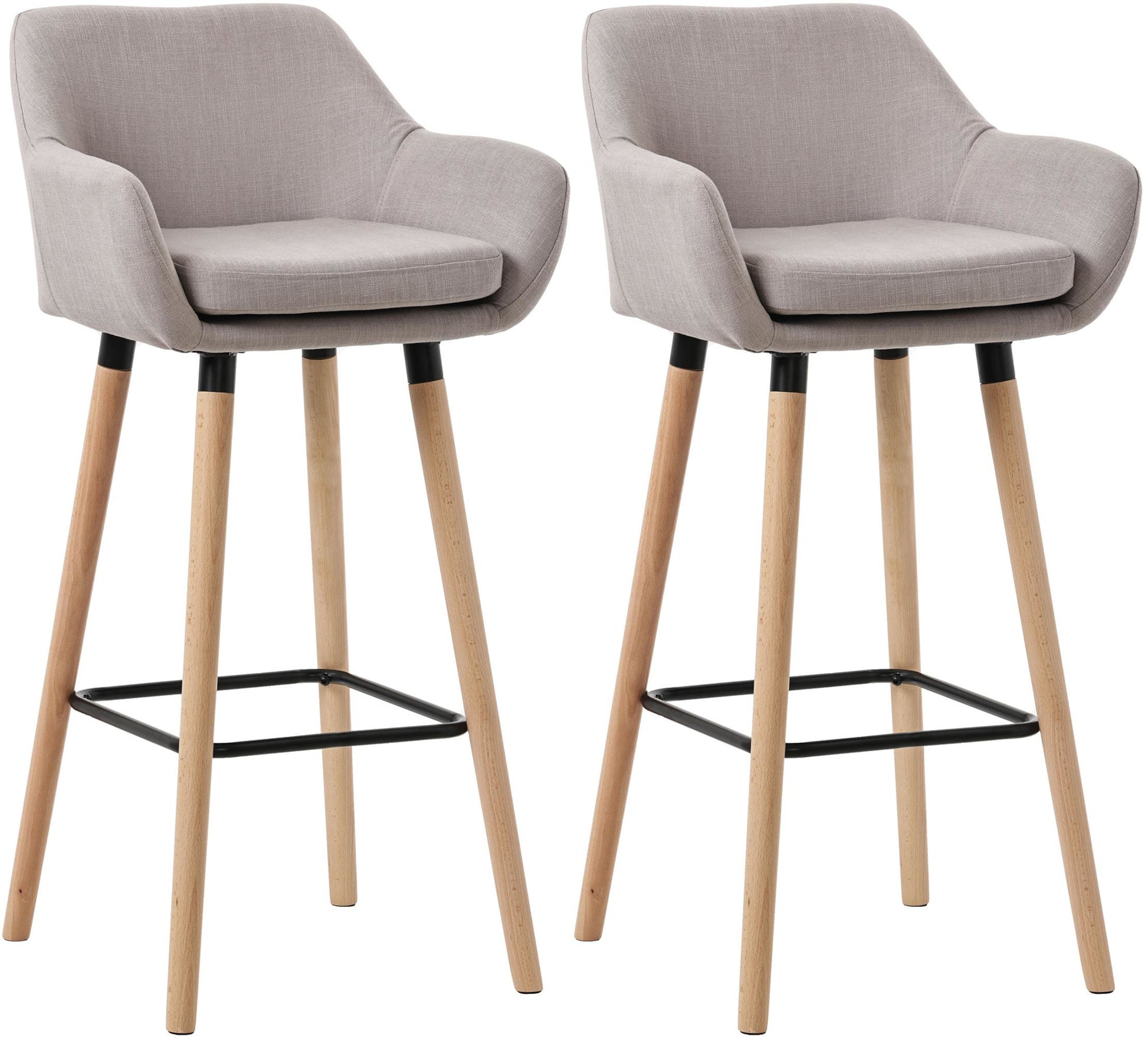 2-delige set Barkrukken - Hoge Stoelen - Comfortabele Rugleuning - Beukenhout Frame Kleur taupe