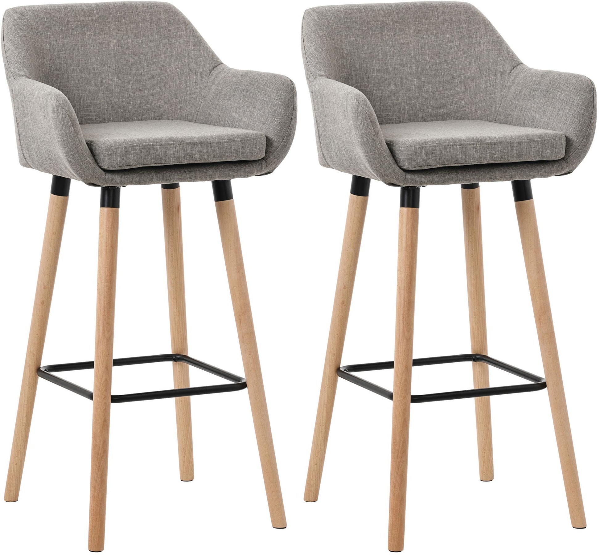 2-delige set Barkrukken - Hoge Stoelen - Comfortabele Rugleuning - Beukenhout Frame Kleur grijs