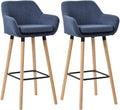 2-delige set Barkrukken - Hoge Stoelen - Comfortabele Rugleuning - Beukenhout Frame Kleur donkerblauw