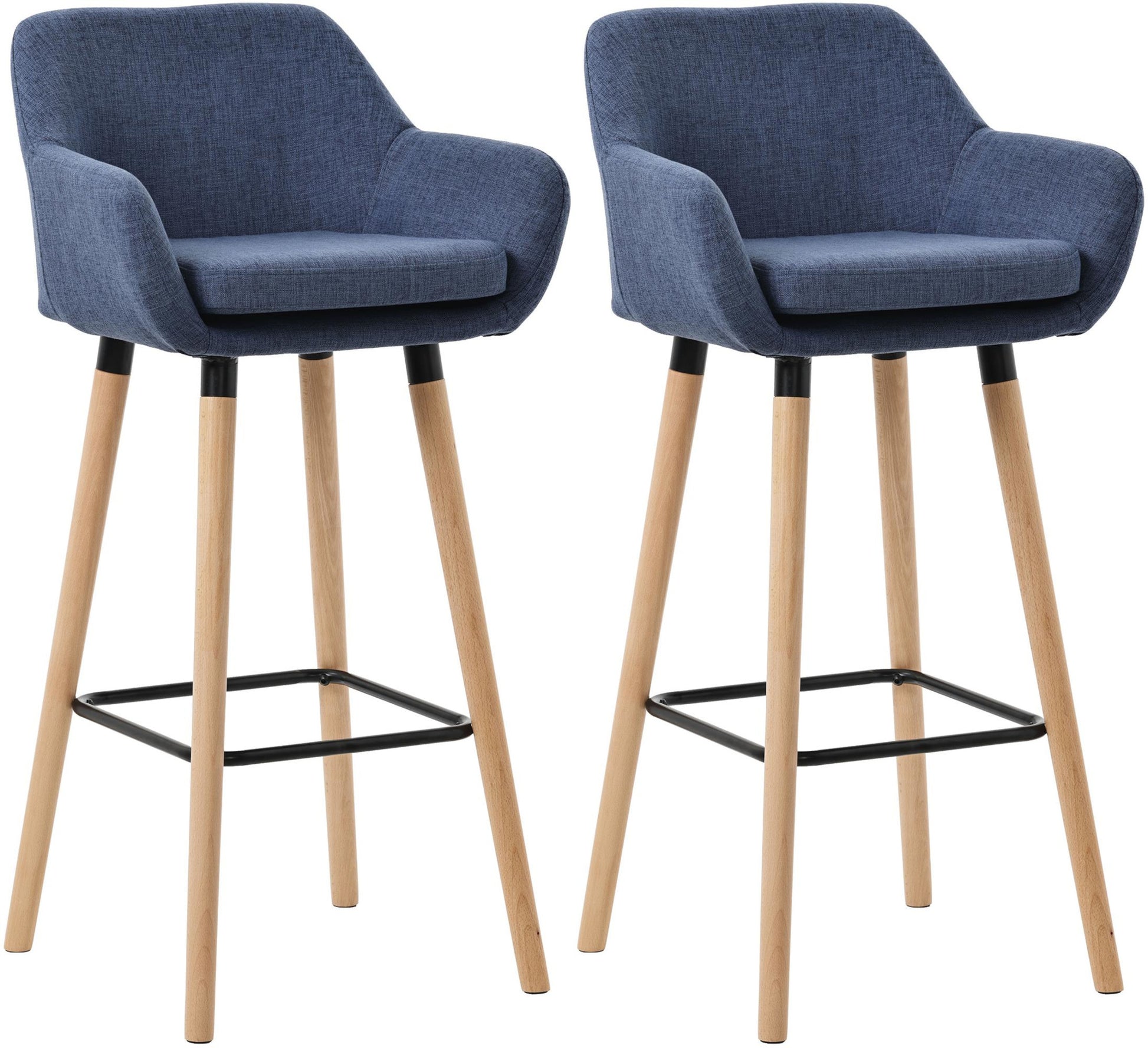 2-delige set Barkrukken - Hoge Stoelen - Comfortabele Rugleuning - Beukenhout Frame Kleur donkerblauw