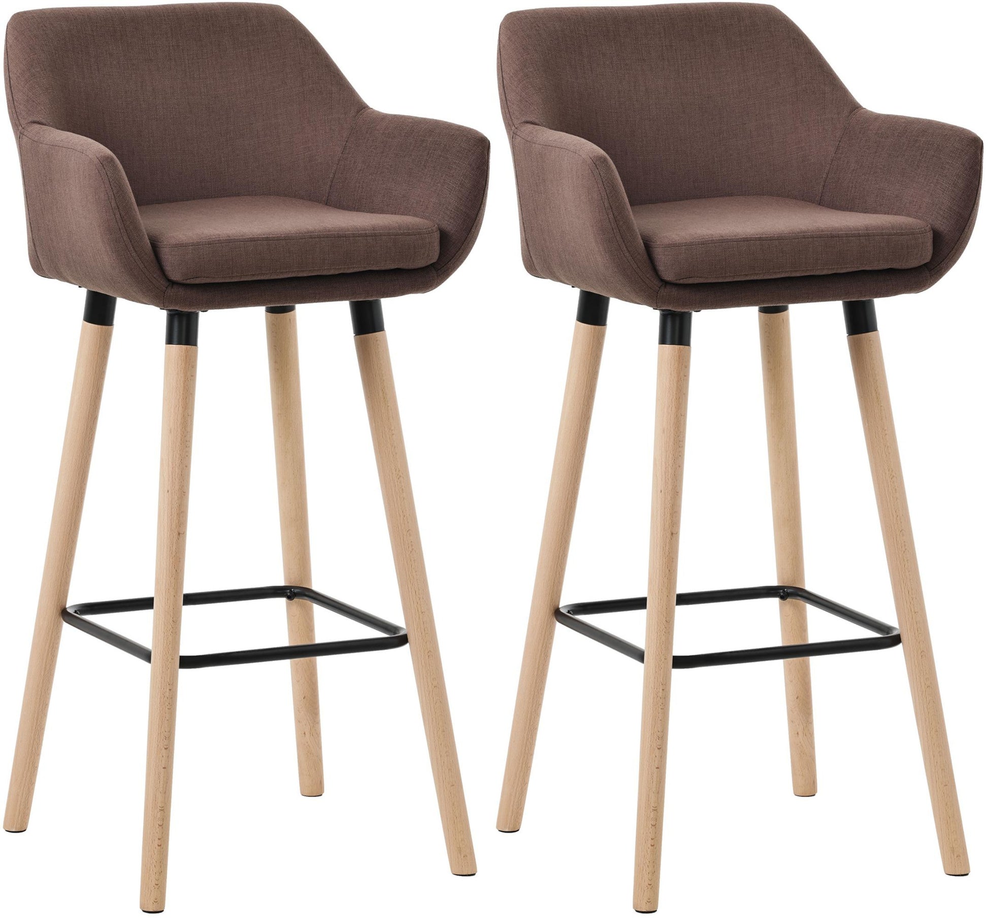 2-delige set Barkrukken - Hoge Stoelen - Comfortabele Rugleuning - Beukenhout Frame Kleur koffie