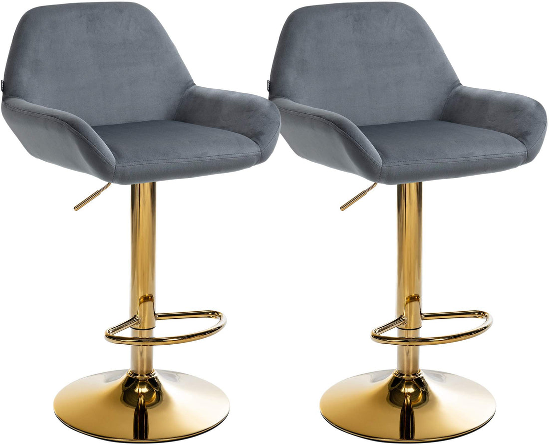 2-delige Set Barstoelen - Fluwelen Krukken - Hoog Zitcomfort Kleur donkergrijs