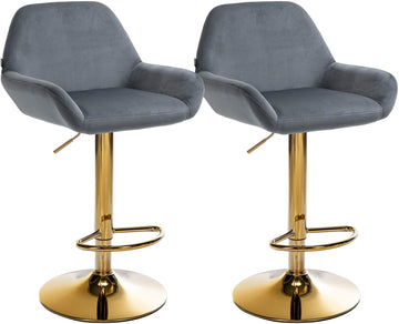 2-delige Set Barstoelen - Fluwelen Krukken - Hoog Zitcomfort Kleur donkergrijs