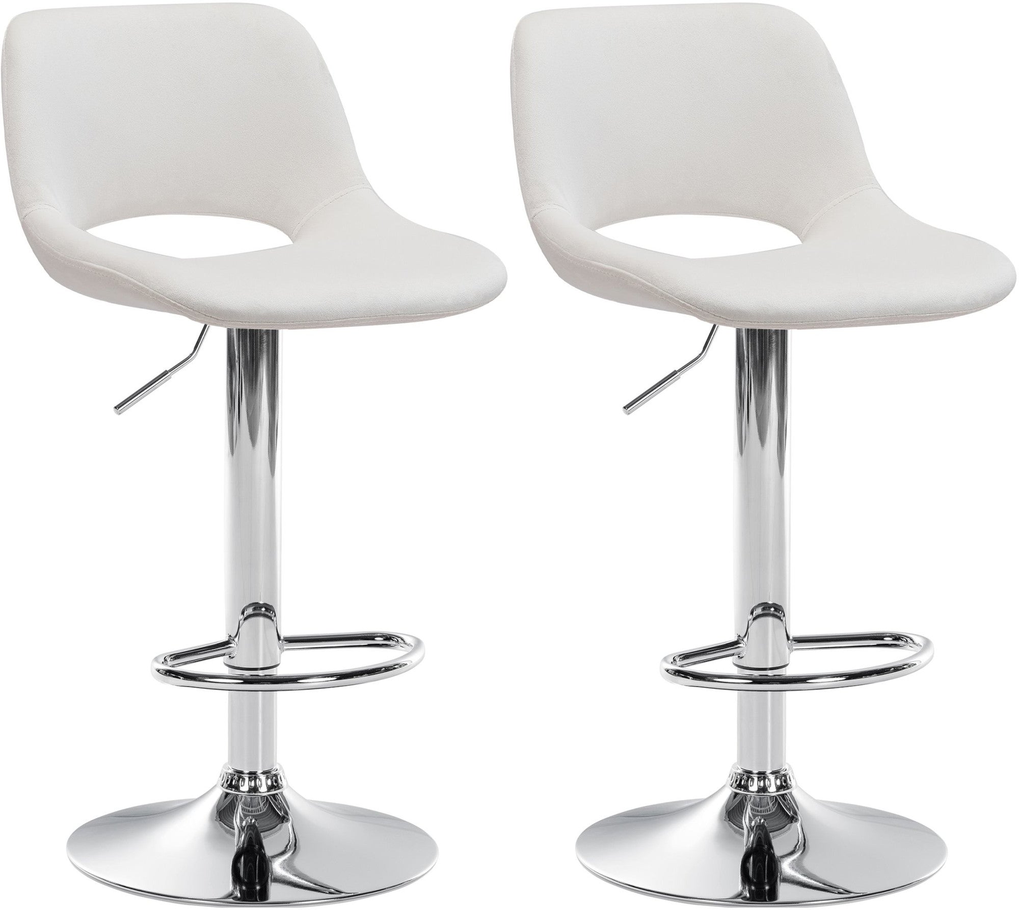 2-delige set Fluwelen Barkrukken - Barstoelen - Hoogte Verstelbaar & 360° Draaiend Kleur crème Materiaal onderstel Metaal in chroomlook