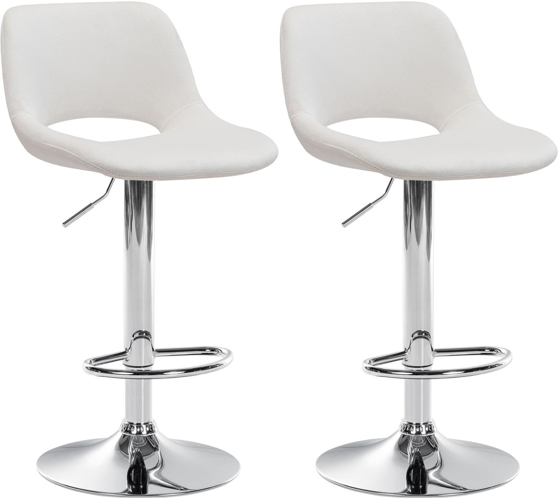 2-delige set Fluwelen Barkrukken - Barstoelen - Hoogte Verstelbaar & 360° Draaiend Kleur crème Materiaal onderstel Metaal in chroomlook