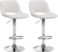 2-delige set Fluwelen Barkrukken - Barstoelen - Hoogte Verstelbaar & 360° Draaiend Kleur crème Materiaal onderstel Metaal in chroomlook