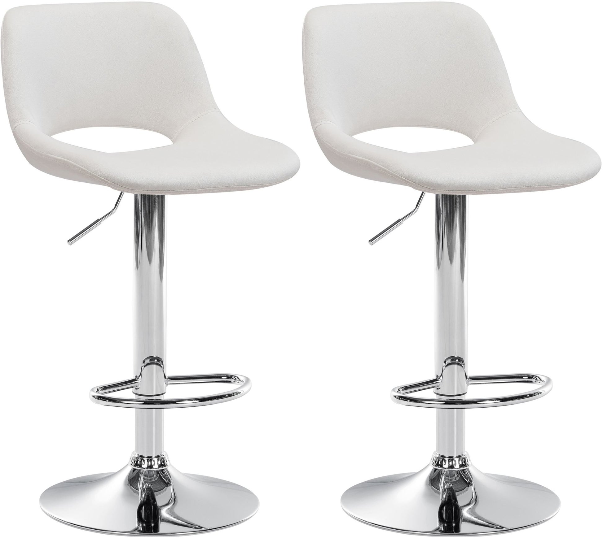 2-delige set Fluwelen Barkrukken - Barstoelen - Hoogte Verstelbaar & 360° Draaiend Kleur crème Materiaal onderstel Metaal in chroomlook