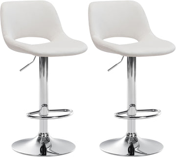 2-delige set Fluwelen Barkrukken - Barstoelen - Hoogte Verstelbaar & 360° Draaiend Kleur crème Materiaal onderstel Metaal in chroomlook