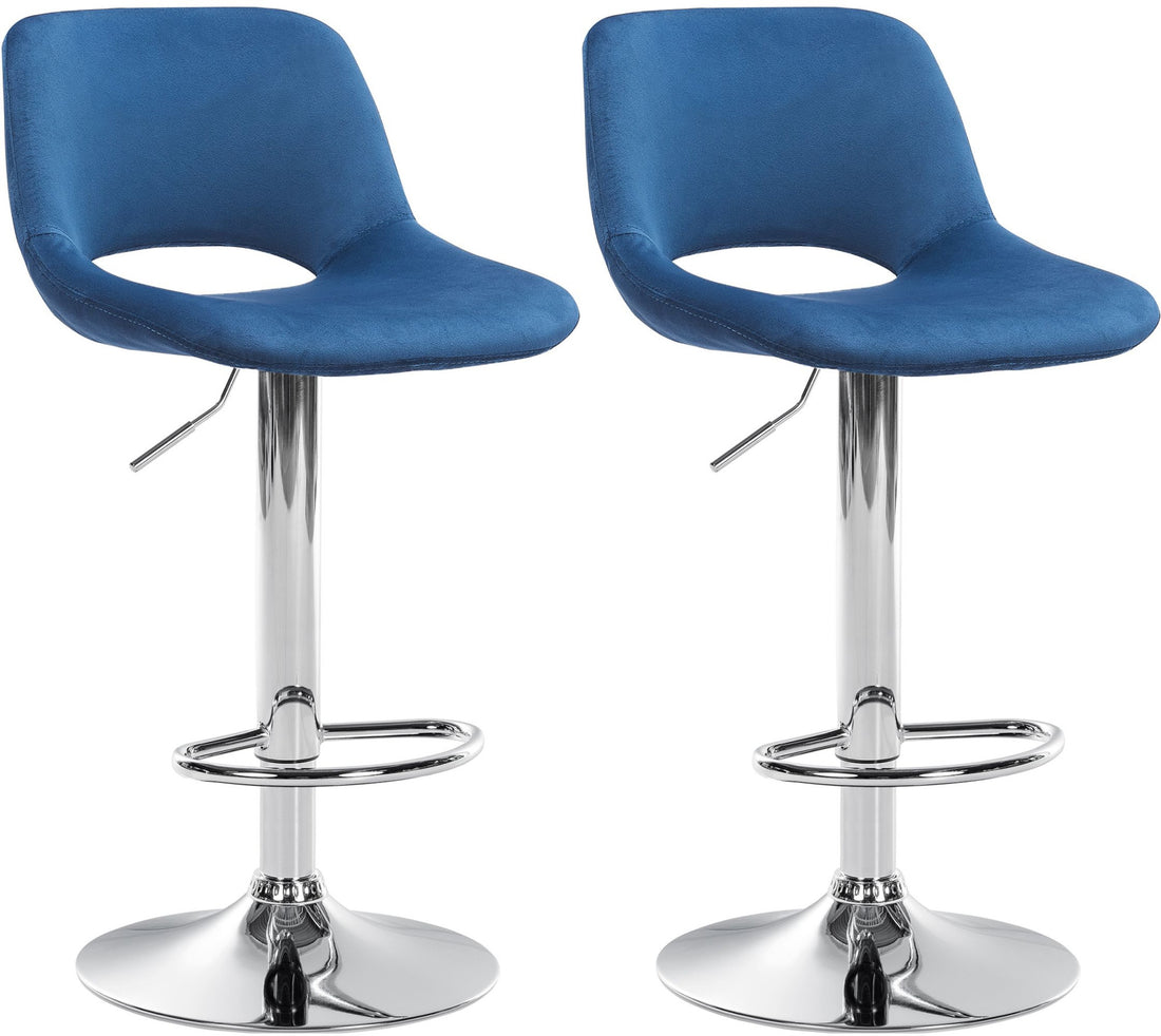 2-delige set Fluwelen Barkrukken - Barstoelen - Hoogte Verstelbaar & 360° Draaiend Kleur crème Materiaal onderstel Metaal in chroomlook