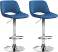 2-delige set Fluwelen Barkrukken - Barstoelen - Hoogte Verstelbaar & 360° Draaiend Kleur blauw Materiaal onderstel Metaal in chroomlook