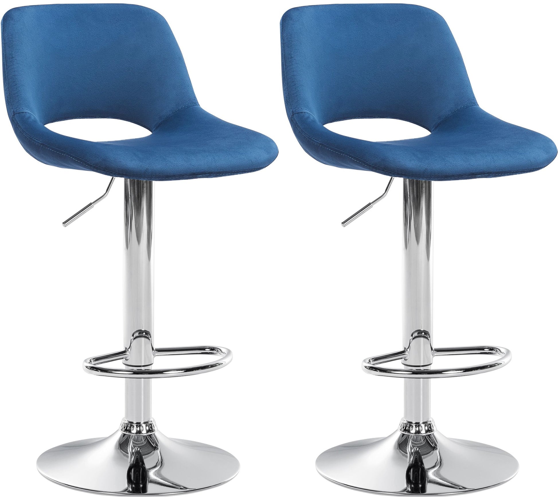 2-delige set Fluwelen Barkrukken - Barstoelen - Hoogte Verstelbaar & 360° Draaiend Kleur blauw Materiaal onderstel Metaal in chroomlook