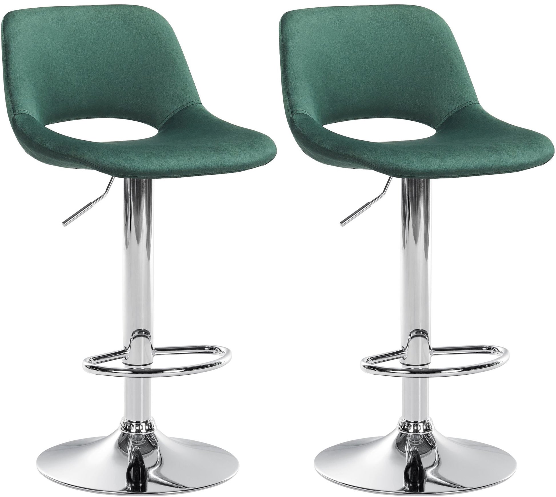 2-delige set Fluwelen Barkrukken - Barstoelen - Hoogte Verstelbaar & 360° Draaiend Kleur groen Materiaal onderstel Metaal in chroomlook