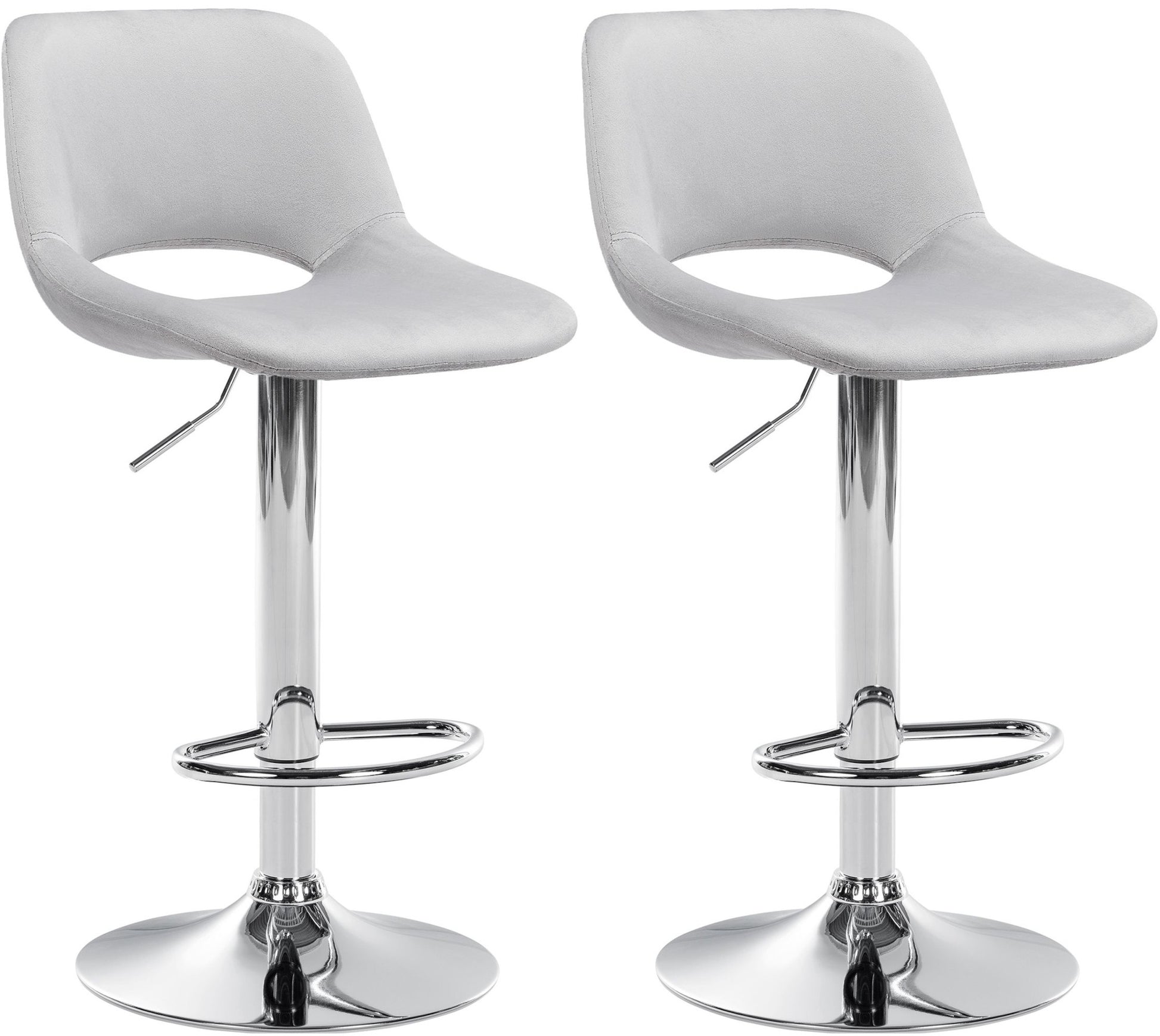 2-delige set Fluwelen Barkrukken - Barstoelen - Hoogte Verstelbaar & 360° Draaiend Kleur lichtgrijs Materiaal onderstel Metaal in chroomlook