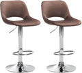 2-delige set Fluwelen Barkrukken - Barstoelen - Hoogte Verstelbaar & 360° Draaiend Kleur bruin Materiaal onderstel Metaal in chroomlook