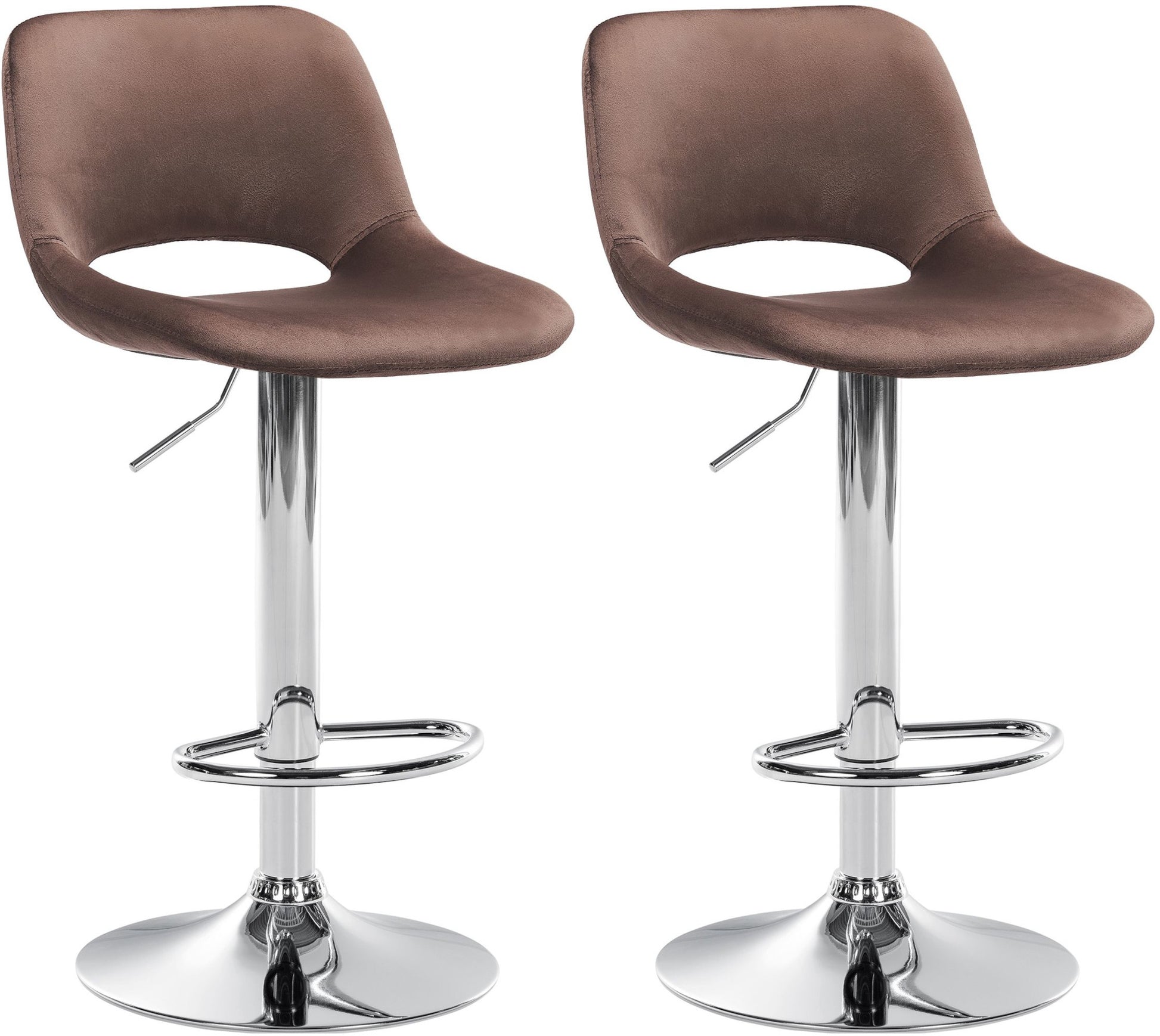 2-delige set Fluwelen Barkrukken - Barstoelen - Hoogte Verstelbaar & 360° Draaiend Kleur bruin Materiaal onderstel Metaal in chroomlook