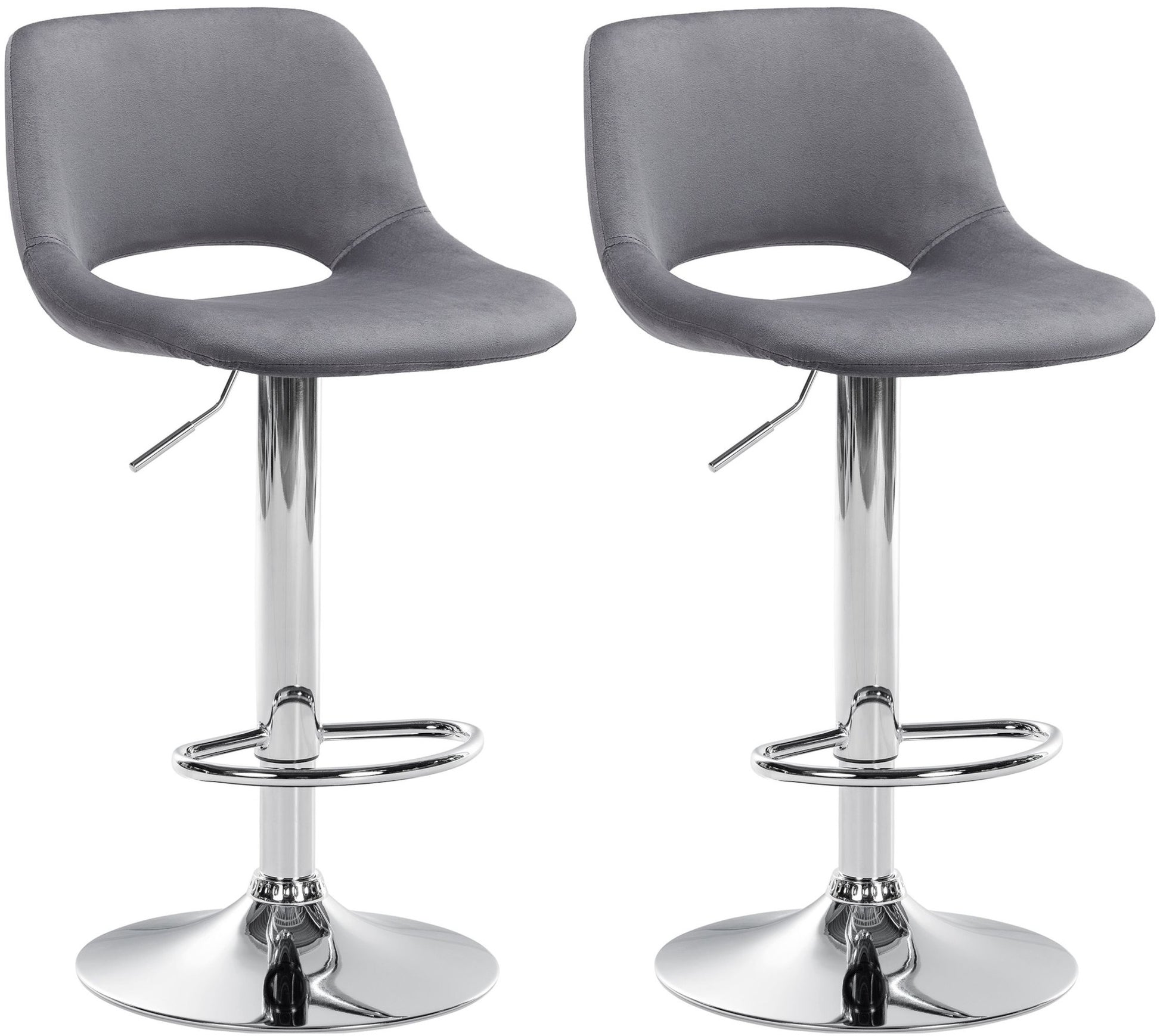 2-delige set Fluwelen Barkrukken - Barstoelen - Hoogte Verstelbaar & 360° Draaiend Kleur donkergrijs Materiaal onderstel Metaal in chroomlook