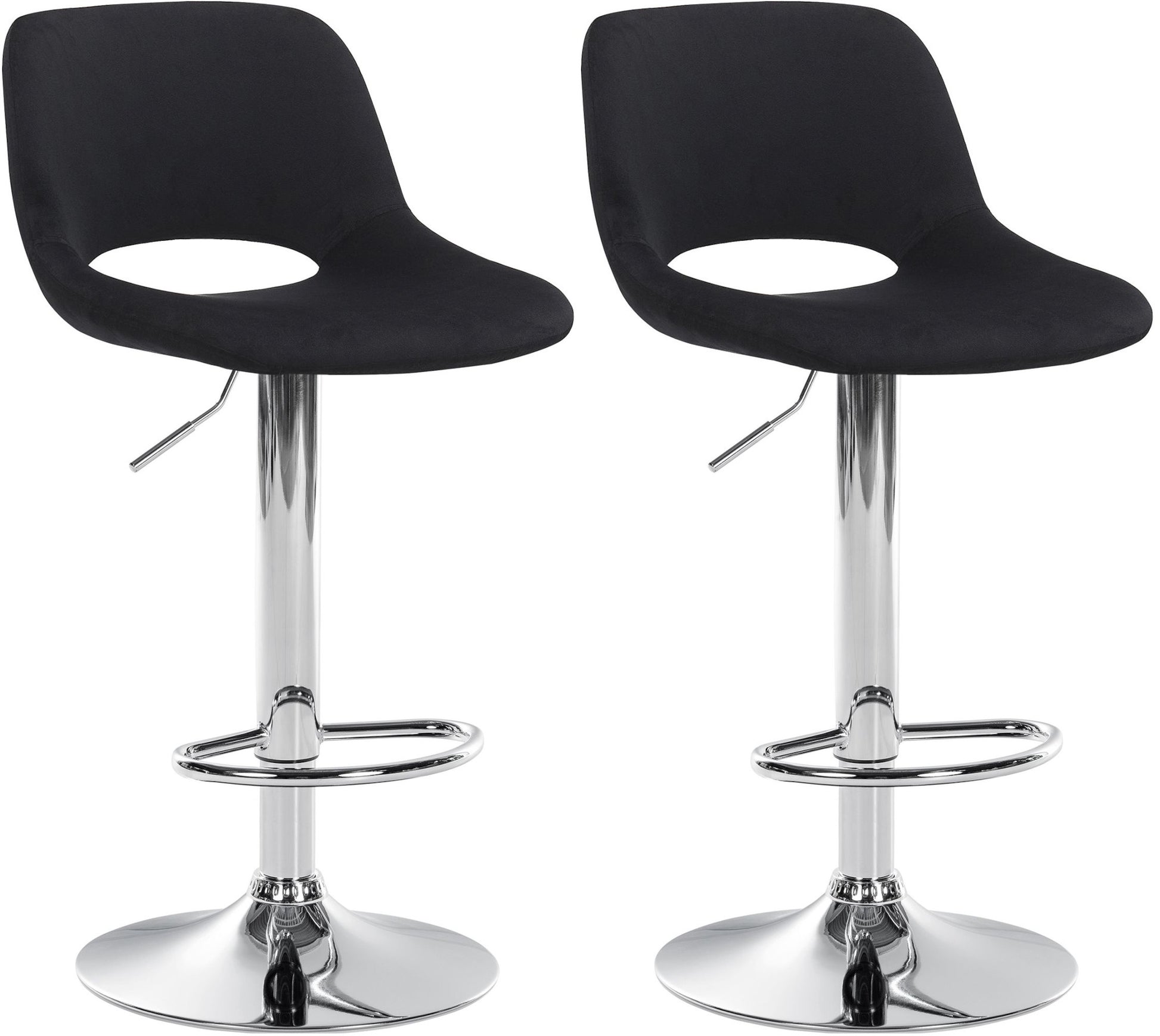 2-delige set Fluwelen Barkrukken - Barstoelen - Hoogte Verstelbaar & 360° Draaiend Kleur zwart Materiaal onderstel Metaal in chroomlook