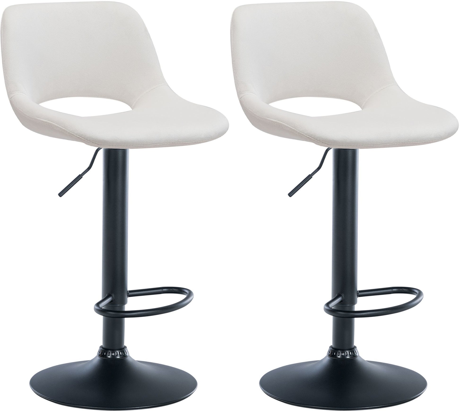 2-delige set Fluwelen Barkrukken - Barstoelen - Hoogte Verstelbaar & 360° Draaiend Kleur crème Materiaal onderstel Metaal matzwart