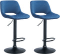 2-delige set Fluwelen Barkrukken - Barstoelen - Hoogte Verstelbaar & 360° Draaiend Kleur blauw Materiaal onderstel Metaal matzwart