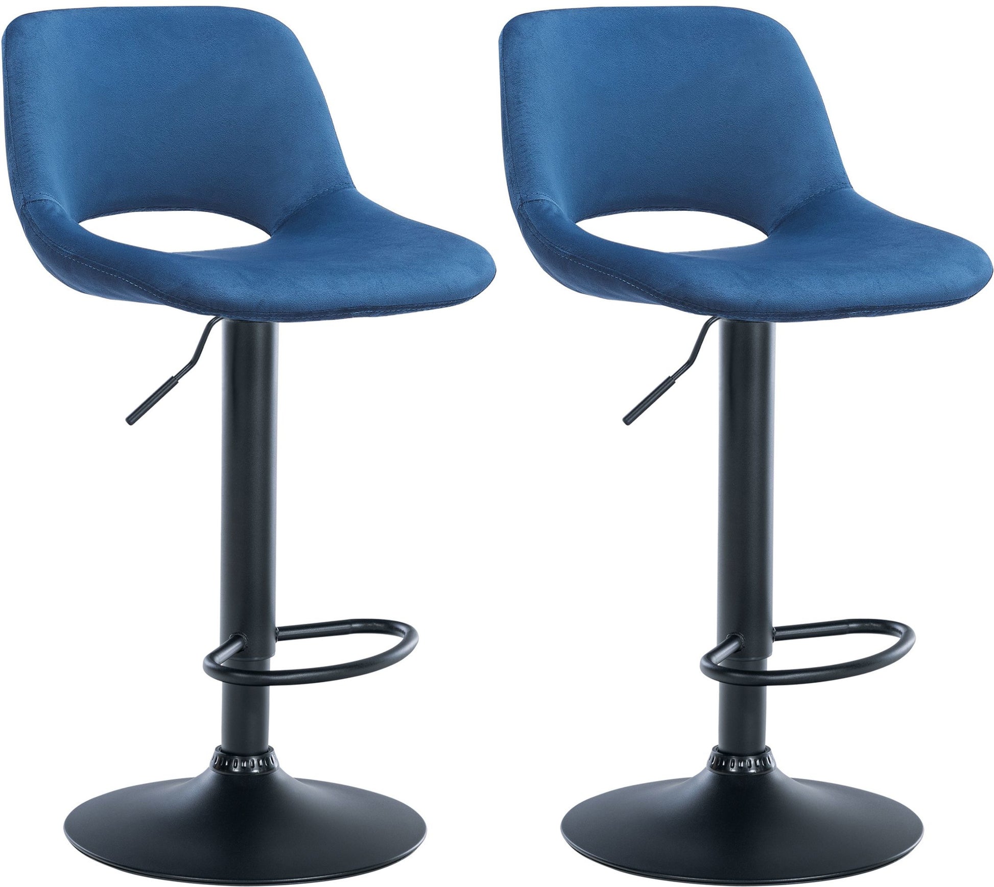 2-delige set Fluwelen Barkrukken - Barstoelen - Hoogte Verstelbaar & 360° Draaiend Kleur blauw Materiaal onderstel Metaal matzwart