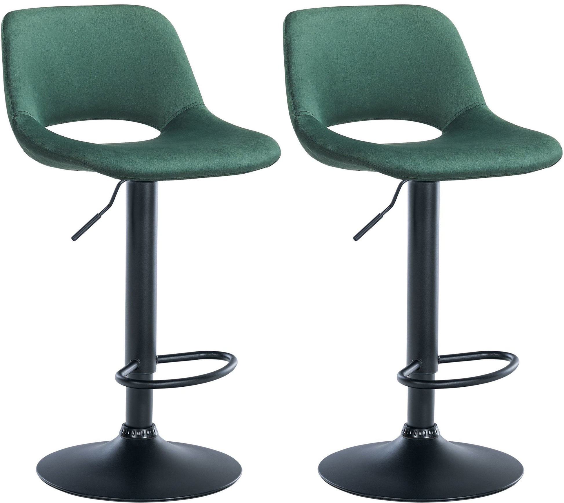 2-delige set Fluwelen Barkrukken - Barstoelen - Hoogte Verstelbaar & 360° Draaiend Kleur groen Materiaal onderstel Metaal matzwart
