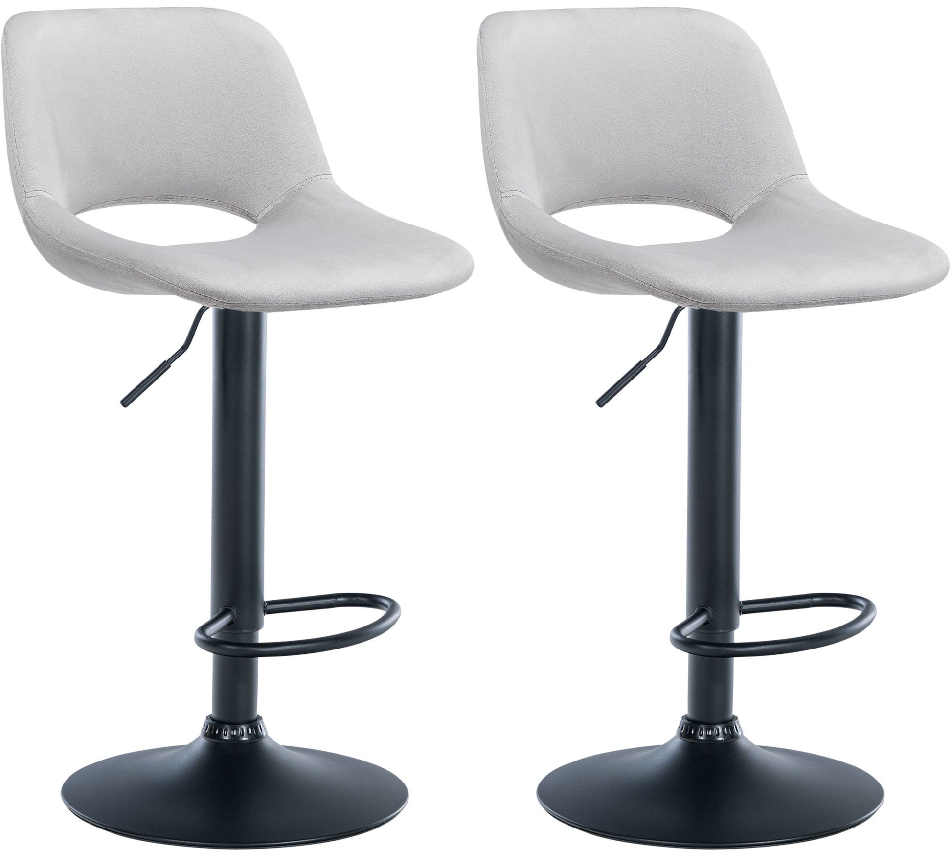 2-delige set Fluwelen Barkrukken - Barstoelen - Hoogte Verstelbaar & 360° Draaiend Kleur lichtgrijs Materiaal onderstel Metaal matzwart