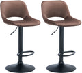2-delige set Fluwelen Barkrukken - Barstoelen - Hoogte Verstelbaar & 360° Draaiend Kleur bruin Materiaal onderstel Metaal matzwart