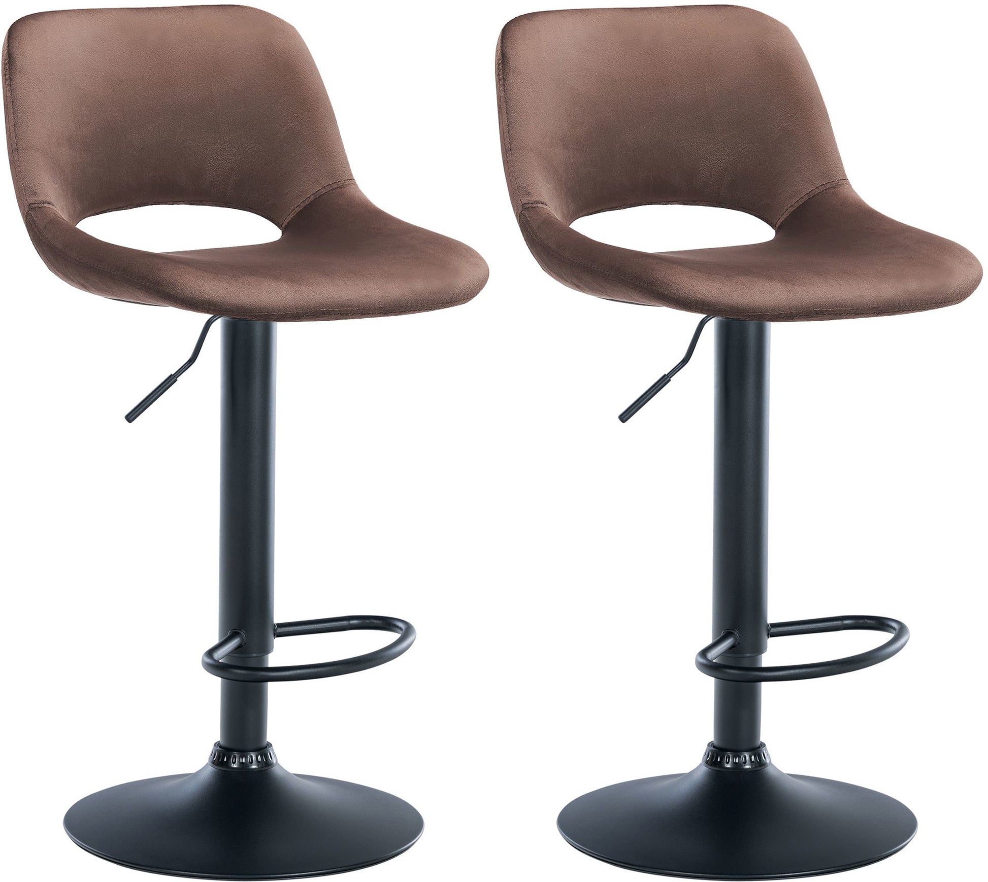 2-delige set Fluwelen Barkrukken - Barstoelen - Hoogte Verstelbaar & 360° Draaiend Kleur bruin Materiaal onderstel Metaal matzwart