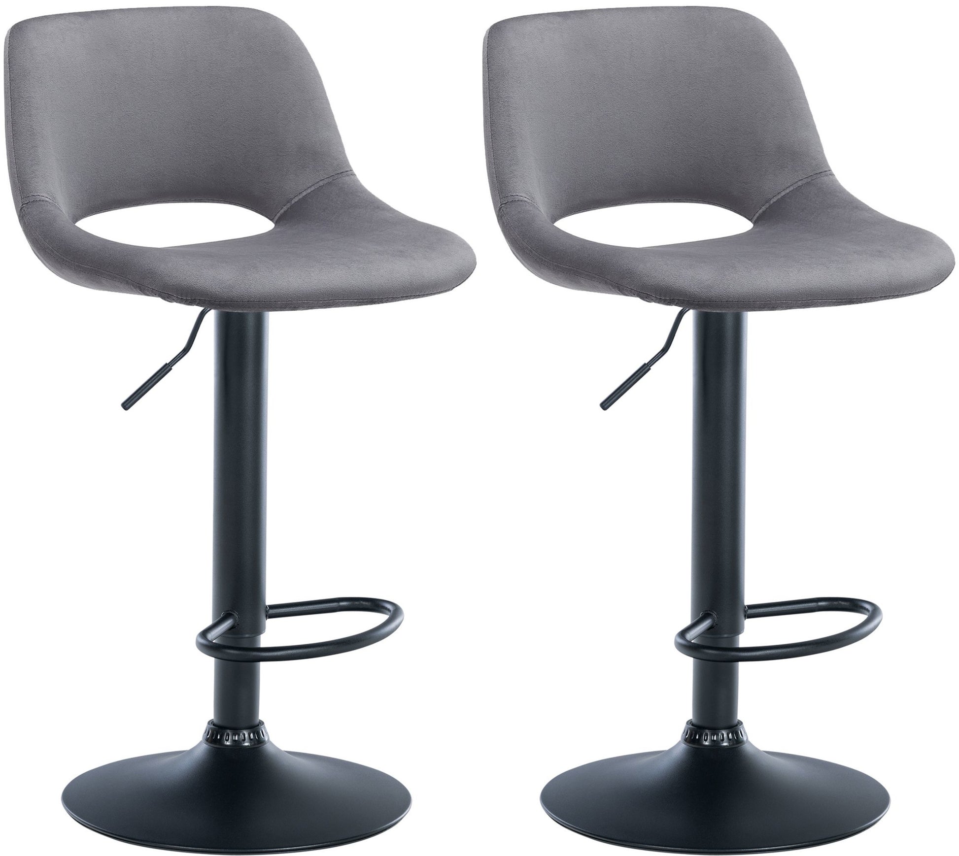 2-delige set Fluwelen Barkrukken - Barstoelen - Hoogte Verstelbaar & 360° Draaiend Kleur donkergrijs Materiaal onderstel Metaal matzwart