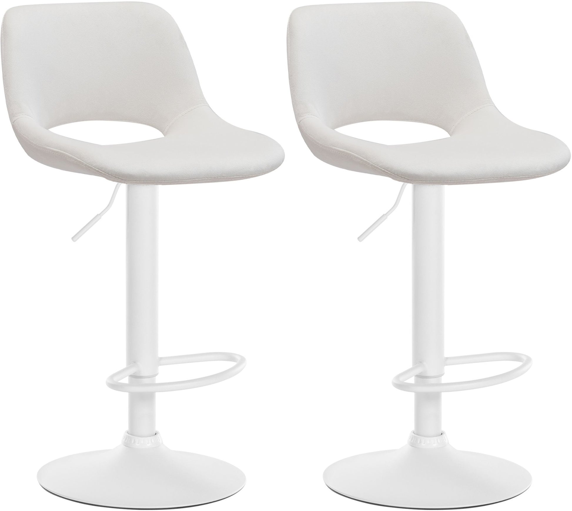 2-delige set Fluwelen Barkrukken - Barstoelen - Hoogte Verstelbaar & 360° Draaiend Kleur crème Materiaal onderstel Metaal mat wit
