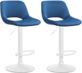 2-delige set Fluwelen Barkrukken - Barstoelen - Hoogte Verstelbaar & 360° Draaiend Kleur blauw Materiaal onderstel Metaal mat wit