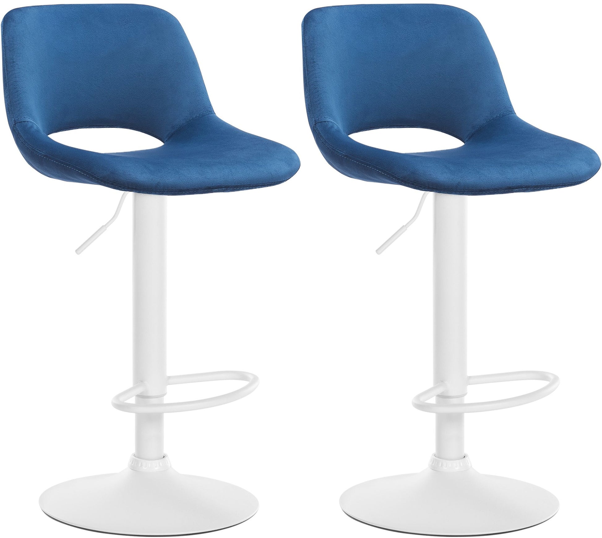 2-delige set Fluwelen Barkrukken - Barstoelen - Hoogte Verstelbaar & 360° Draaiend Kleur blauw Materiaal onderstel Metaal mat wit