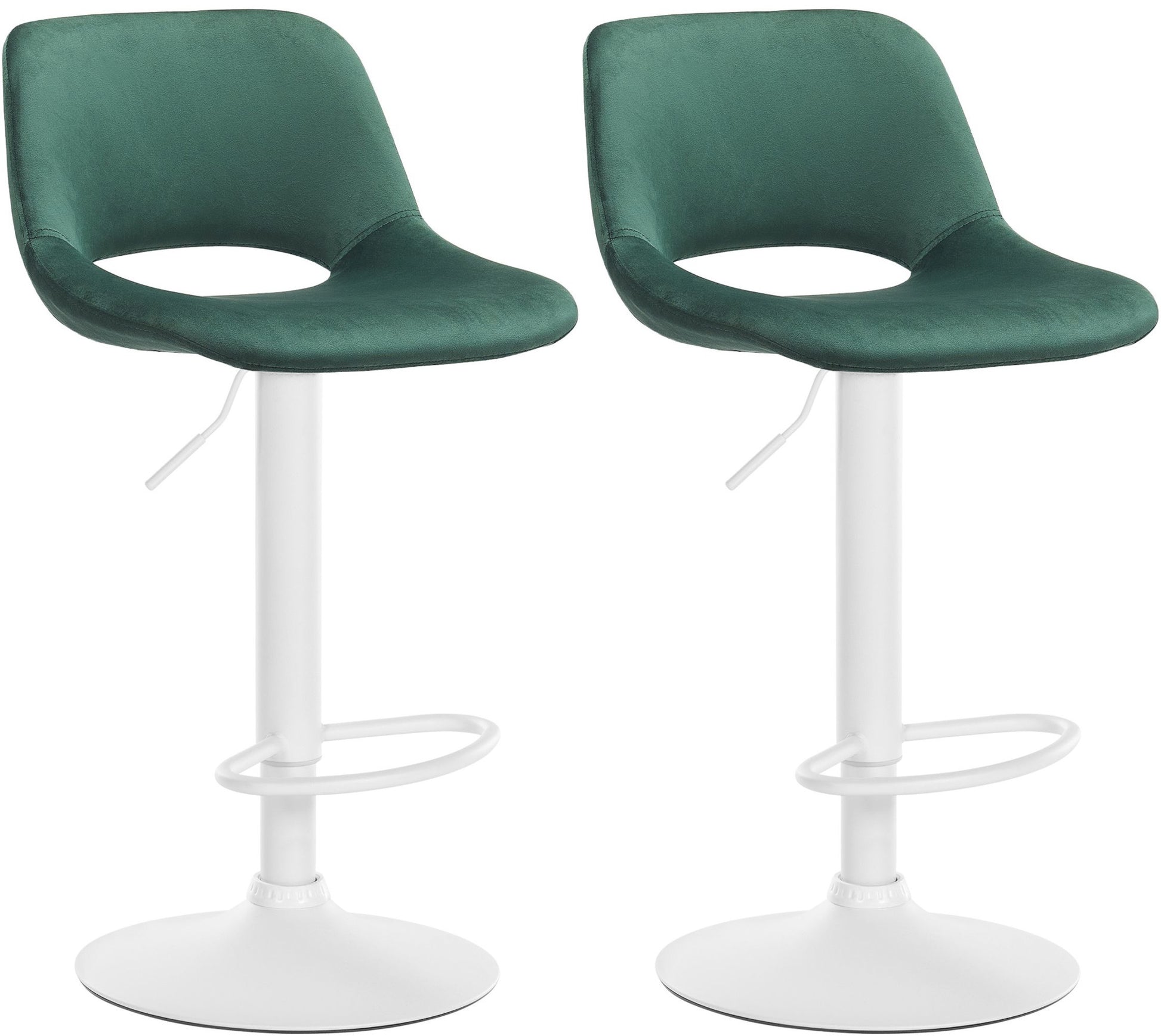 2-delige set Fluwelen Barkrukken - Barstoelen - Hoogte Verstelbaar & 360° Draaiend Kleur groen Materiaal onderstel Metaal mat wit