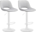 2-delige set Fluwelen Barkrukken - Barstoelen - Hoogte Verstelbaar & 360° Draaiend Kleur lichtgrijs Materiaal onderstel Metaal mat wit