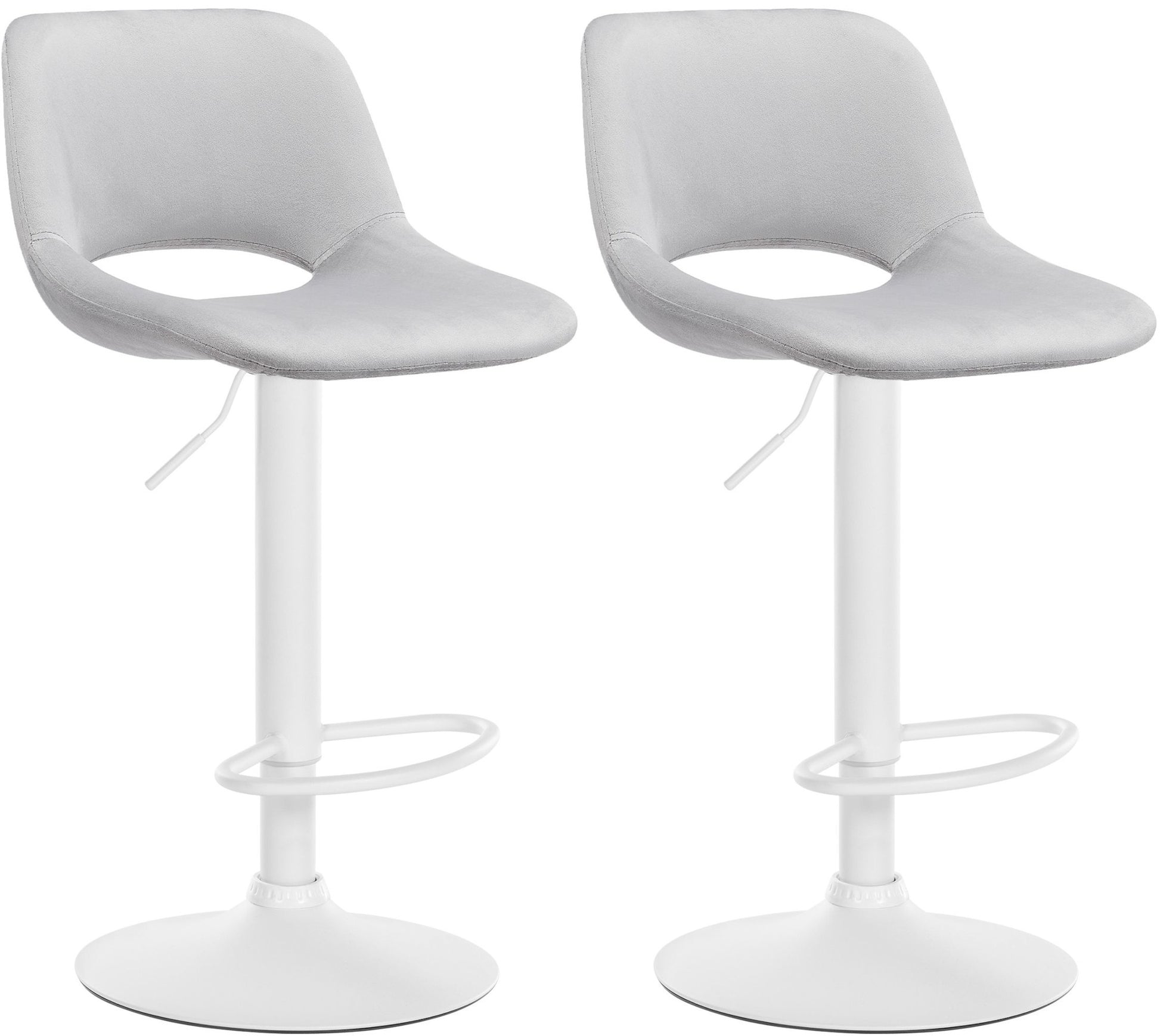 2-delige set Fluwelen Barkrukken - Barstoelen - Hoogte Verstelbaar & 360° Draaiend Kleur lichtgrijs Materiaal onderstel Metaal mat wit