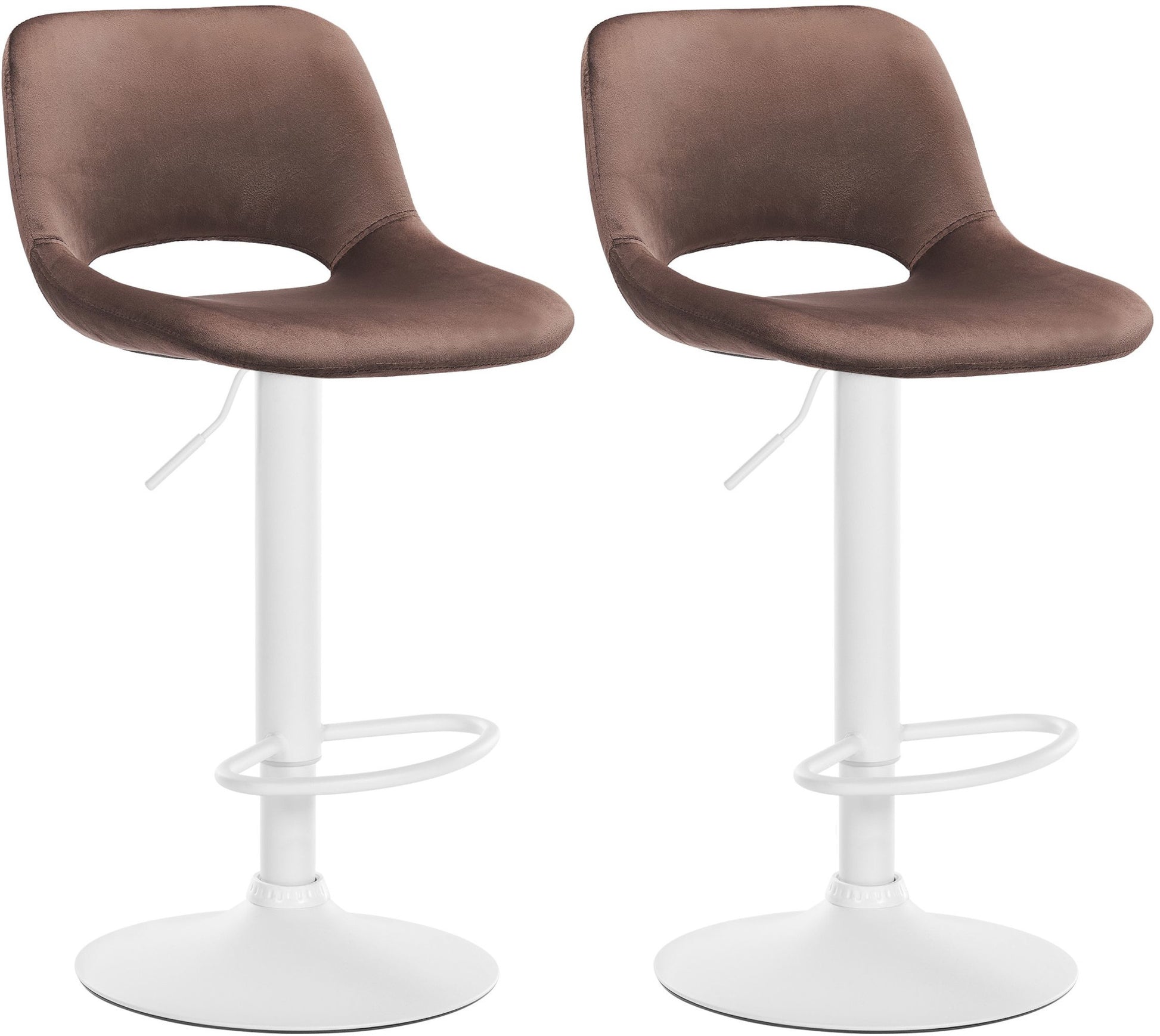 2-delige set Fluwelen Barkrukken - Barstoelen - Hoogte Verstelbaar & 360° Draaiend Kleur bruin Materiaal onderstel Metaal mat wit