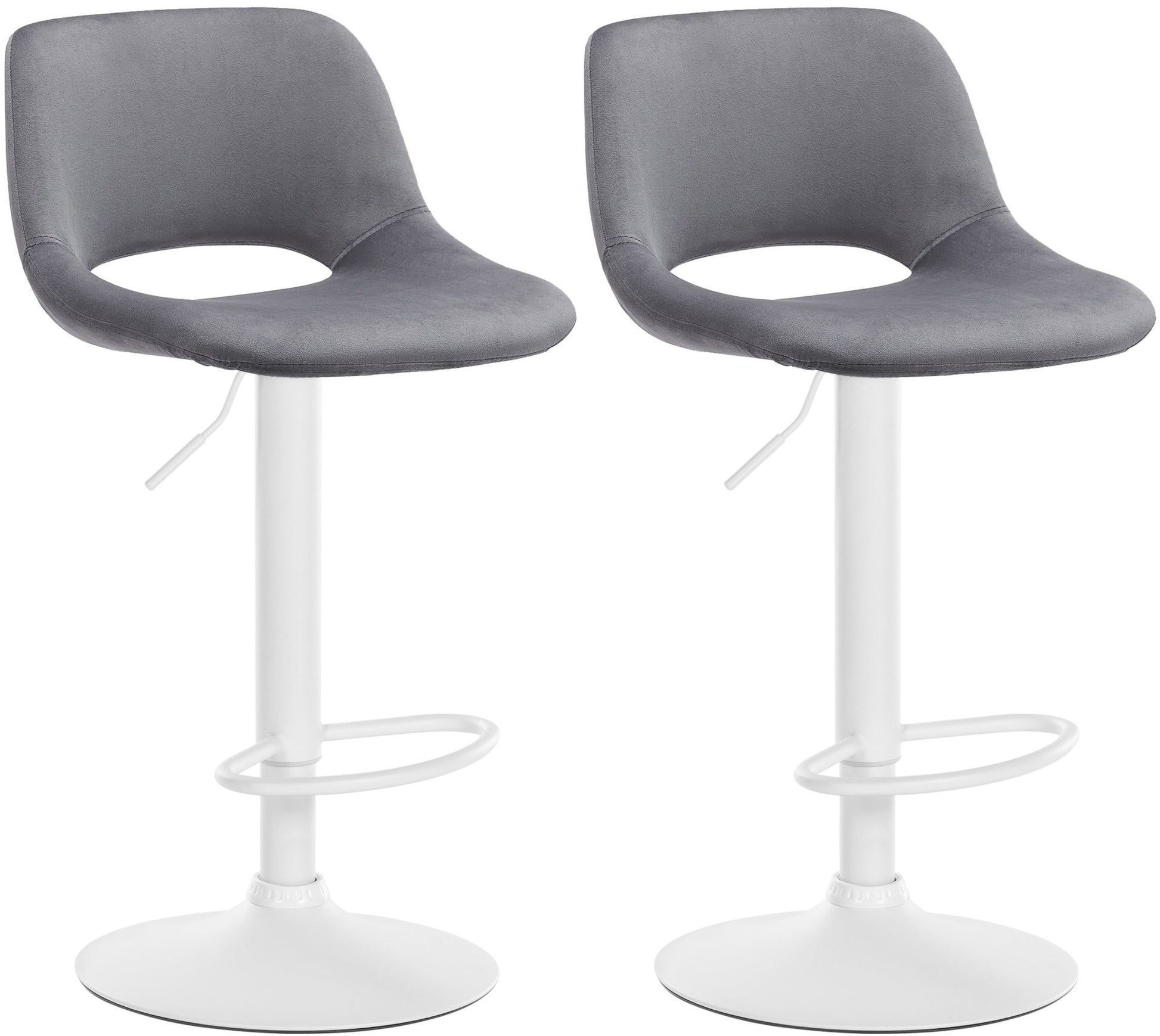 2-delige set Fluwelen Barkrukken - Barstoelen - Hoogte Verstelbaar & 360° Draaiend Kleur donkergrijs Materiaal onderstel Metaal mat wit