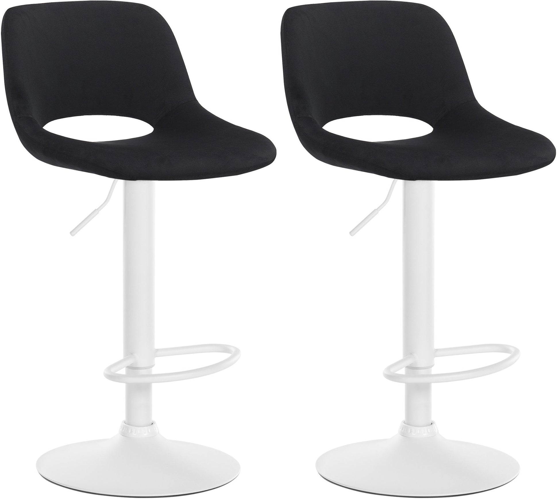 2-delige set Fluwelen Barkrukken - Barstoelen - Hoogte Verstelbaar & 360° Draaiend Kleur zwart Materiaal onderstel Metaal mat wit