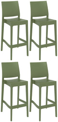 Set van 4 Barkrukken - Hoge Krukken - Comfortabele Rugleuning & UV-Bestendig Kleur olijf