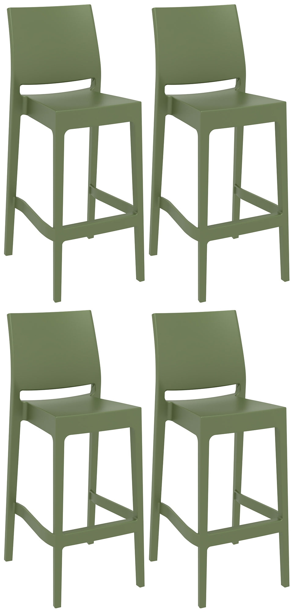 Set van 4 Barkrukken - Hoge Krukken - Comfortabele Rugleuning & UV-Bestendig Kleur olijf