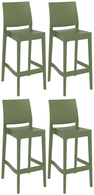 Set van 4 Barkrukken - Hoge Krukken - Comfortabele Rugleuning & UV-Bestendig Kleur olijf