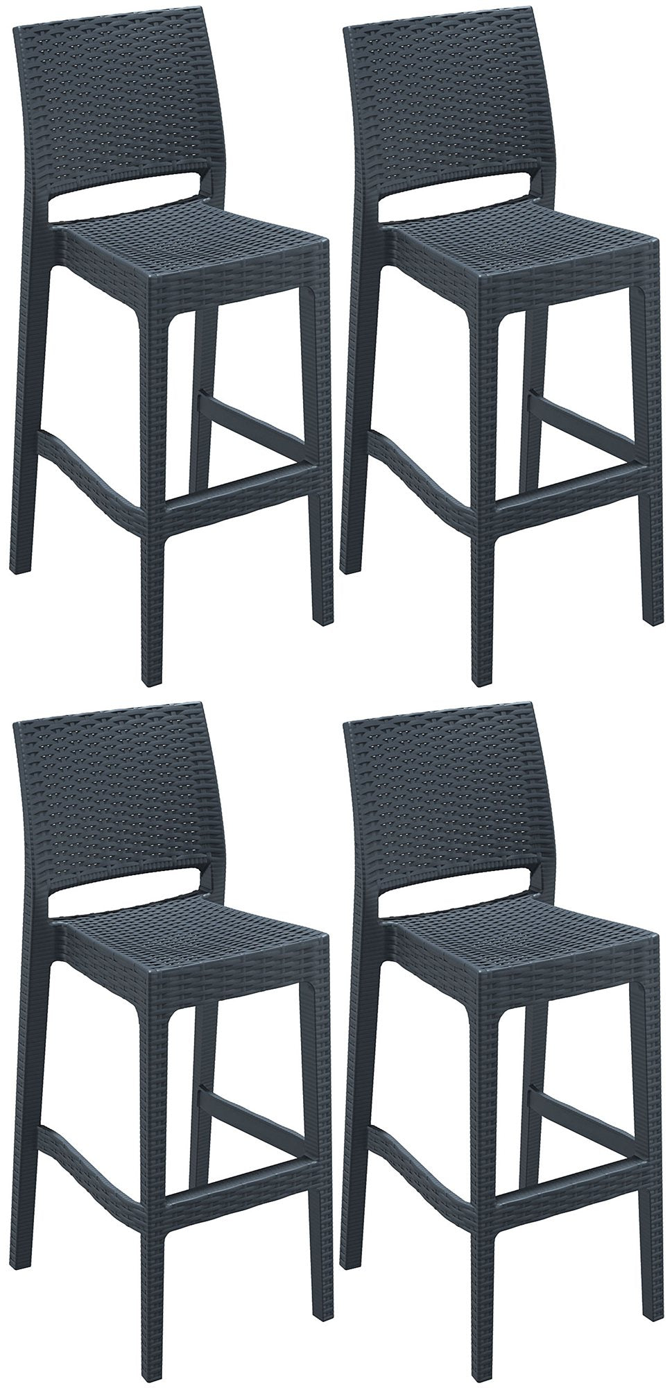 4-delige Set Barkrukken - Counterstoelen - Weerbestendig & Stapelbaar Design Kleur donkergrijs