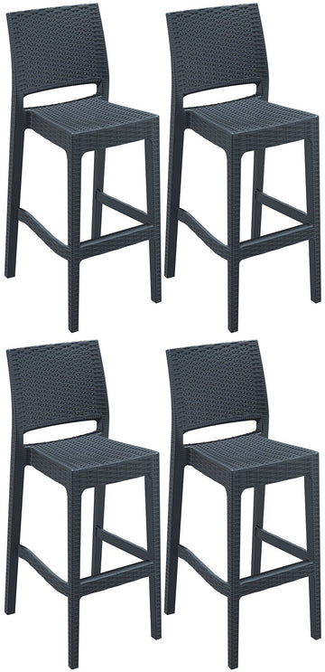 4-delige Set Barkrukken - Counterstoelen - Weerbestendig & Stapelbaar Design Kleur donkergrijs