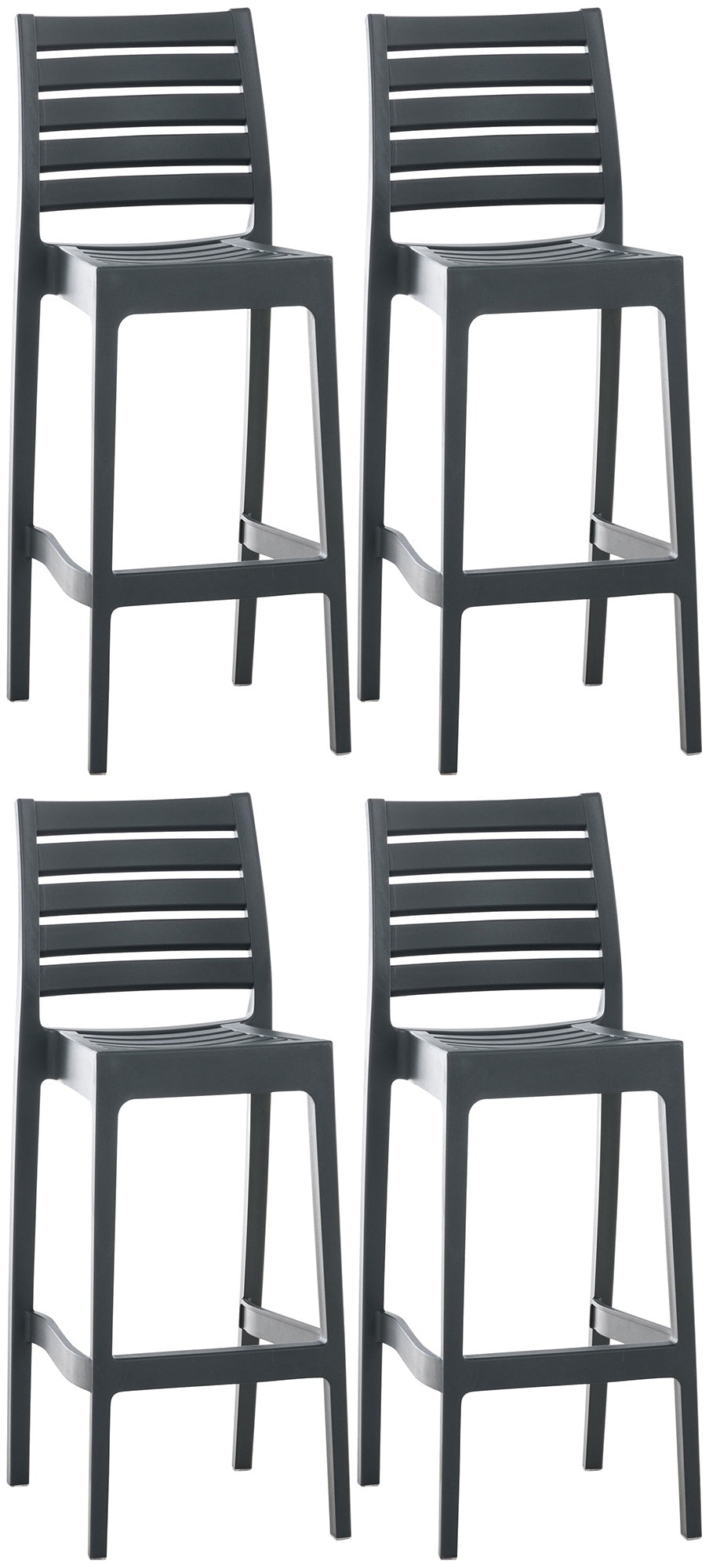 Set van 4 Weerbestendige Barkrukken - Buitenstoelen - UV-bestendig en Stapelbaar Kleur donkergrijs